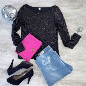J. Crew Black Sequin Top